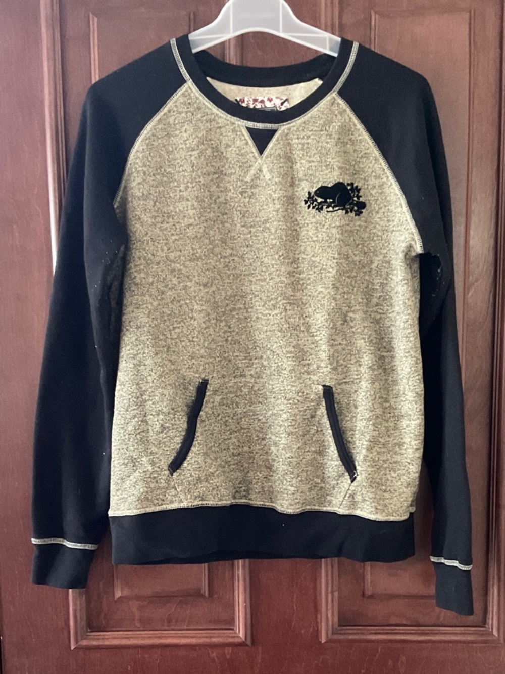 Roots Two-Tone Black and Heather Gray Crewneck Sweatshirt